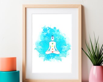Watercolor Chakra Poster with Lotus Flower, Mindfulness Poster, Motivational Poster, Yoga Poster, Self Care Poster, Yoga Wall Decor