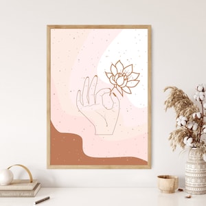 Buddha Hand Holding Lotus Flower Poster, Lotus Flower Zen Symbol, Zen Poster, Zen Wall Decor, Zen Art, Zen Symbol, Over The Bed Wall Decor