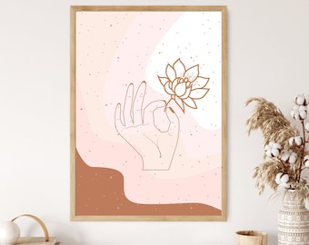 Buddha Hand Holding Lotus Flower Poster, Lotus Flower Zen Symbol, Zen Poster, Zen Wall Decor, Zen Art, Zen Symbol, Over The Bed Wall Decor