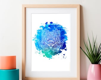 Watercolor Dual Hamsa Hand Poster, Mindfulness Poster,Motivational Poster,Yoga Poster,Self Care Poster,Zen Art Decor,Zen Wall Decor, Zen Art