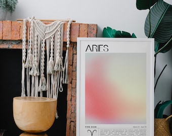Aries Zodiac Sign Poster, Minimalist Astrology Print, Digital Download Wall Art, Astrology Poster Digital Download, Aries Birthday Gift