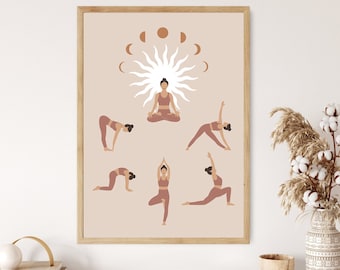 Moon Flow Yoga Poster, Yoga Poses, Yoga Poster, Yoga Pose Poster, Yoga Artwork, Yoga Studio Decor, Yoga Wall Decor, Yoga Teacher Gift