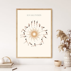 Sun Salutation Yoga Poster, Sun Salutation Yoga Flow, Surya Namaskar Yoga Art, Yoga Pose, Yoga Poster, Yoga Art, Yoga Artwork, Yoga Studio