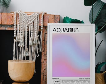 Aquarius Zodiac Sign Poster, Minimalist Astrology Print, Digital Download Wall Art, Aquarius Zodiac Printable Poster, Aquarius Gift