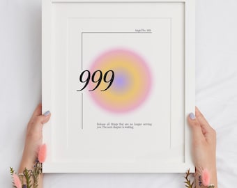 999 Angel Number Poster, Printable Wall Art, Minimalist Spiritual Decor, Numerology Art Digital Download