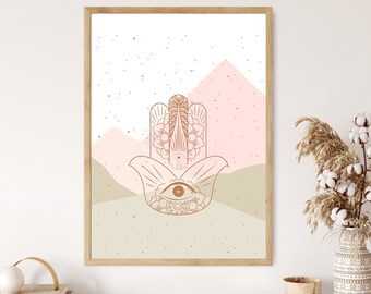 Hamsa Hand Zen Symbol, Zen Poster, Zen Wall Decor, Zen Art, Zen Print, Zen Artwork, Hamsa Hand, Over The Bed Wall Decor