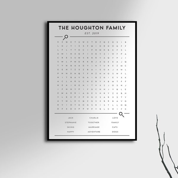 Custom Word Search Print, Family Print, Word Search Wall Art, Make Your Own Word Search Print, New Home Decor, Gift For New Home