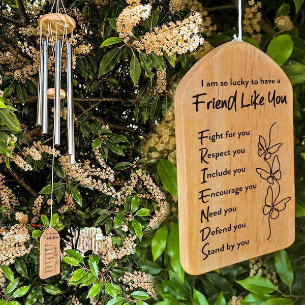 So Lucky To Have A Friend Like You Wood Windchime | Wooden Farmhouse Friends Definition Windchime | Best Friend Wind Chime | Gift For Friend