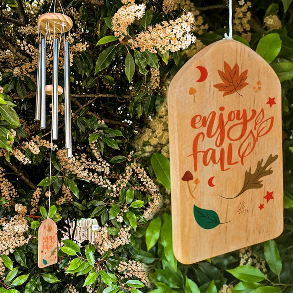 Enjoy Fall, Relaxing Chimes, Autumnal Windchime, Patio Décor, Front Porch Accessory, Weather Resistant, Boho Home, Wind Chime Outdoor