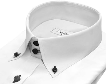 black button white dress shirt Giza Cotton With Buttons, Oxford Polo Collar Color:Millstone Grey