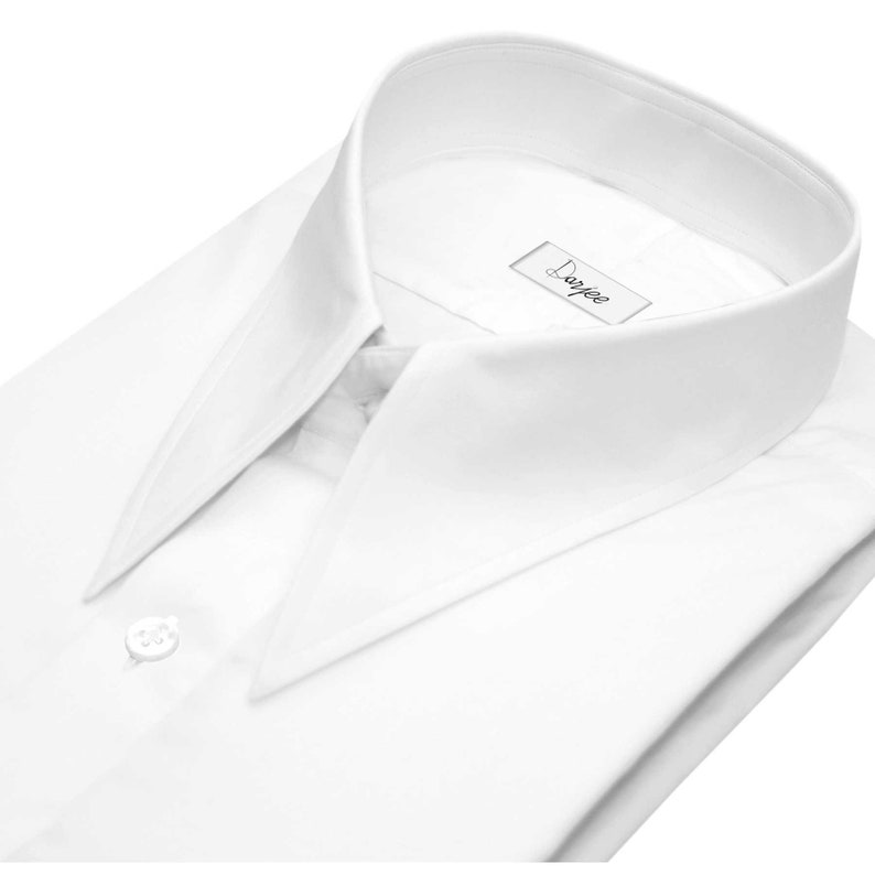 Long Pointed Collar White Men Shirt 50s, 60s, 70s Vintage Dagger Collar ...
