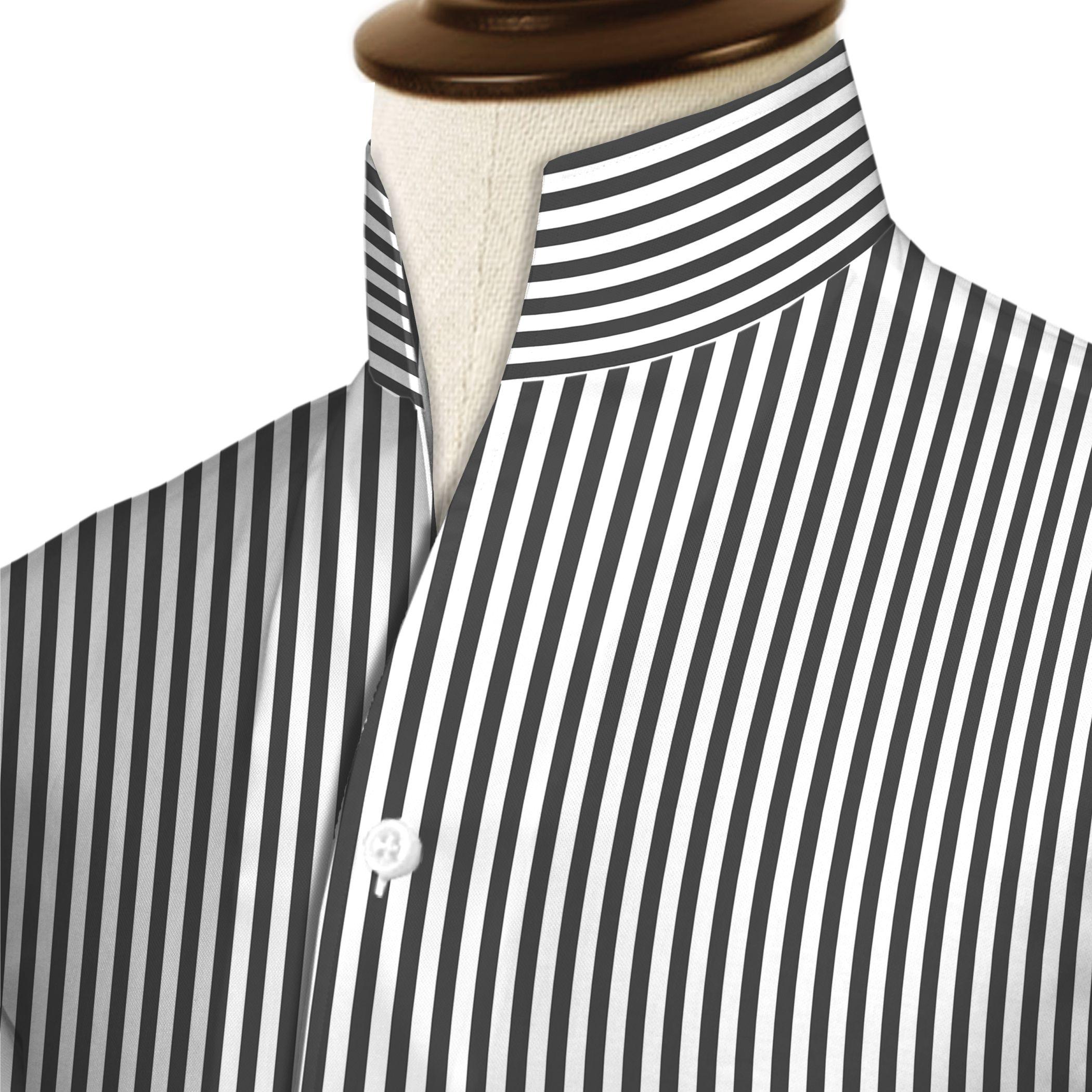 black dress shirt with white stripes Men's Striped Cotton Shirt: High Band Collar, Buttonless V-Neck 60s Color Block Cotton Monitor_publish:2026-05-04 07:19 Colors:Fuchsia Gingham PatternGingham Design Dress