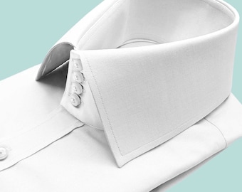 Solid White High Spread Collar Dress Shirt Mens/ 3" Tall Neck 4 Buttons Collar/ Iconic Windsor Collar/ Edwardian English Spread Wide Collar
