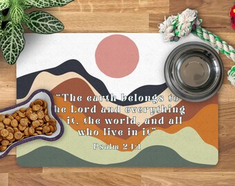 Pet Food Mat, Christian Dog Water Bowl Mat Christian Cat Owner Mat Food Station Boho Dog Decor Religious Cat Owner Gift Dog Birthday Gift