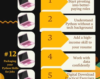 Cómo preparar tus habilidades de Python para el trabajo (PDF n.° 7 de 12) / Aprende los fundamentos de Python / Guía profesional de Python / Descarga digital / Cambio de carrera