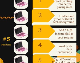 Functions in Python PDF #5 of 12 | Learn Python Fundamentals | Beginner Coding Guide | Digital Download | Career Change Resource