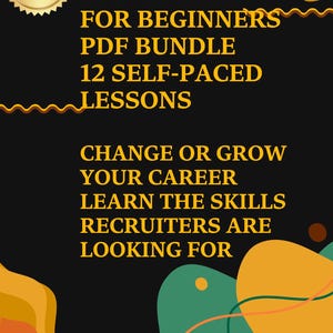 Peut inclure: Fond noir avec texte doré : "PYTHON POUR DÉBUTANTS PDF BUNDLE 12 LEÇONS À VOTRE RYTHME." Texte supplémentaire : "CHANGEZ OU DÉVELOPPEZ VOTRE CARRIÈRE APPRENEZ LES COMPÉTENCES QUE LES RECRUTEURS RECHERCHENT." Un sceau doré indique "AUCUN ANTÉCÉDENT TECHNIQUE NÉCESSAIRE !"