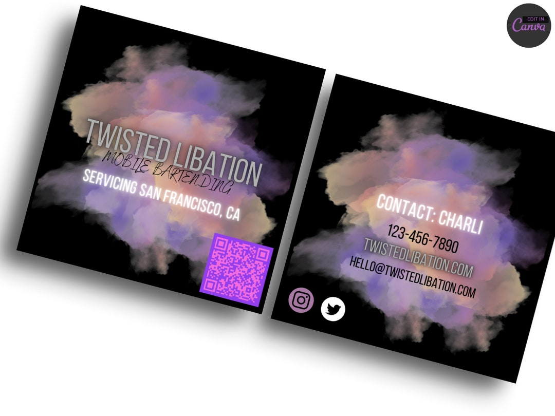 Mobile Bar Business Card Design Business Card QR Code Square Etsy