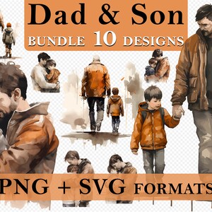 10 Father’s Day Watercolor Cliparts, Dad And Son, Fathers Day Gift Clipart, Father PNG Art Gift, Gift For Dad Clipart, Commercial, SVG PNG