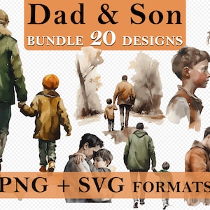 20 Father’s Day Watercolor Cliparts, Dad And Son, Fathers Day Gift Clipart, Father PNG Art Gift, Gift For Dad Clipart, Commercial, SVG PNG
