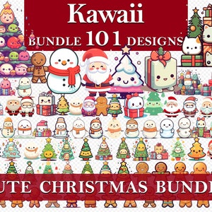101 Kawaii Frohe Weihnachten Weihnachtsmann Baum Schneemann Lebkuchen Süß Bundle Pack Grafiken, Clipart Kinderzimmer Papier, Kommerzielle Nutzung, PNG SVG