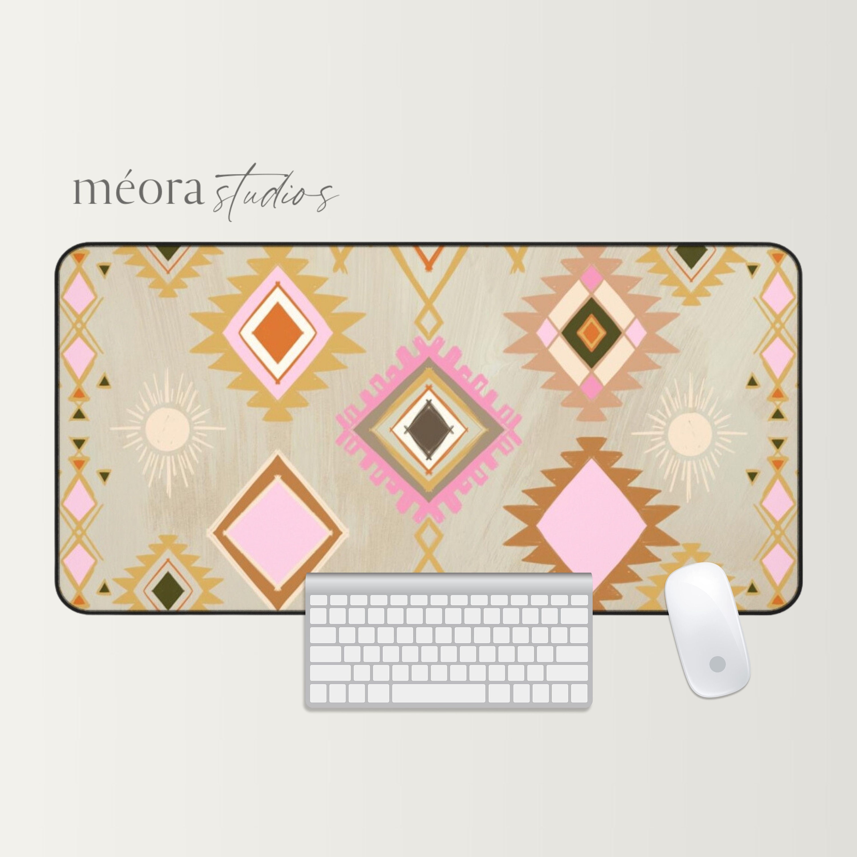 Boho Desk Mat, Polka Dot Large Mouse Pad Desk Pad Boho Desk Accessories for Women  Office Decor, XXL Mousepad Long Laptop Keyboard Mouse Mat 31.5''''X15.7''''  Non-Slip Rubber Base with Stitched Edges 