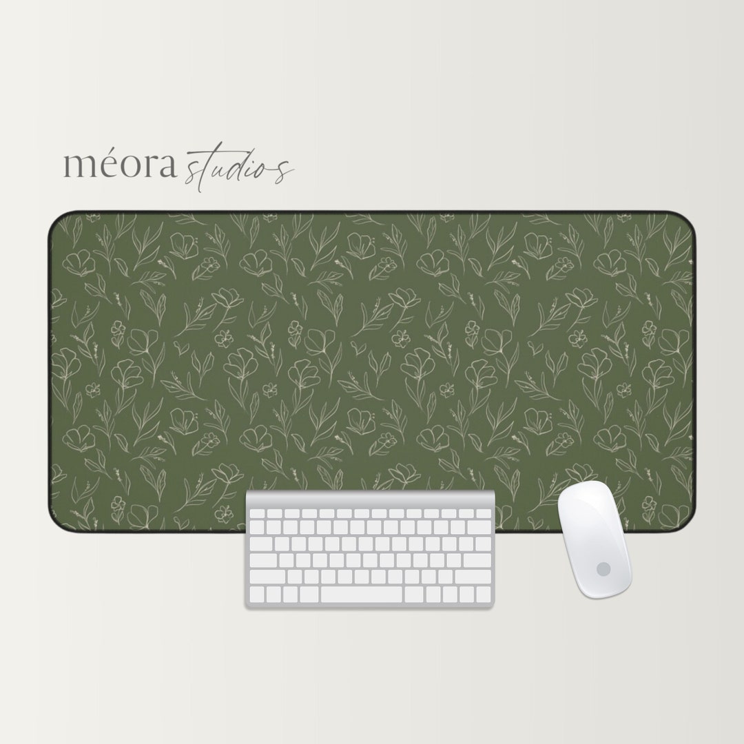 Green Cottage Core Desk Mat, Cottagecore Flower Pattern, Green Desk Mat
