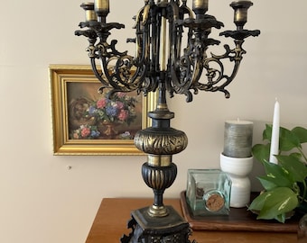 VTG Messing Kerzenleuchter italienischer Barock 7 Arm Patina 23 "dekoratives Sammlerstück