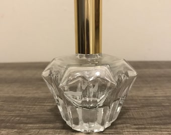 Frasco de perfume vintage de vidrio transparente con forma de diamante, 10 cm de alto, con pulverizador de presión.