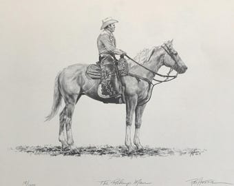 Rex Horner The Pick-Up Man Signierter Nummerierter Bleistift-Kunstdruck Western 17 ”x 13 ”