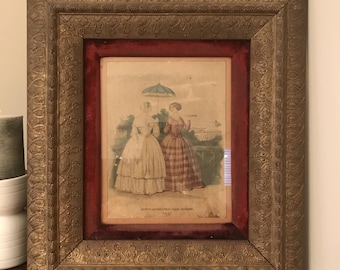 Antiker verzierter Rahmen Godeys 1851 Viktorianischer Modedruck Amerikanisiertes Paris