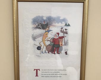 Mary LoFetra Russell, Hombre en la Luna, 1994, Reimpresión Litográfica, EE. UU., Enmarcado, Coleccionable