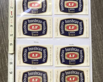 Etiqueta de cerveza vintage Innsbrau LF lager sin usar 1965 Shamokin PA Nueva