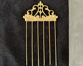 Retro Vintage 1950s 60s Gold Tone Metal Hair Pick Hair-Do Helper Comb Gold Tone