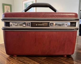VTG Samsonite Travel Case Profile II Hard Burgundy Tray And Mirror No Keys