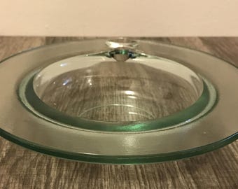 Vintage Green Recycled Blown Art Glass Ashtray Candle Holder Trinket Candy Dish