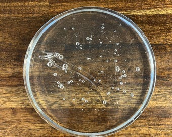 Vtg Glass Paperweight Coaster Air Bubbles Clear Dome Pressed Art Hand Made 5.75”