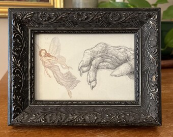 Cuadro enmarcado de Brian Froud, estilo fantasía, 3x5 pulgadas, vintage, circa 1970.