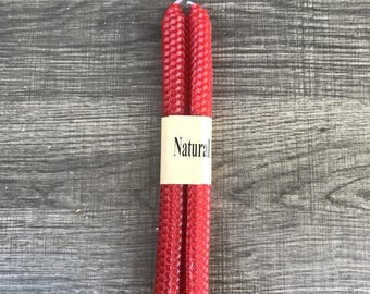 Natural Beeswax Red Taper 9”Candle Set Of Two Honeycomb Texture New Unused