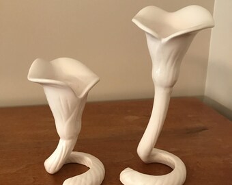 Portavelas vintage Fitz and Floyd con forma de lirio cala y tallo retorcido (2 unidades, 6" / 8")