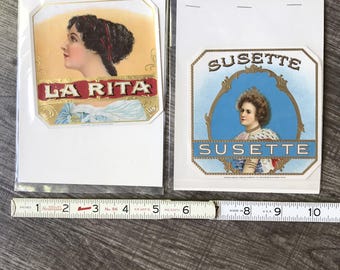 Etiquetas para cajas de puros SUSETTE La RITA, estilo victoriano vintage en relieve, 1903, EE. UU.