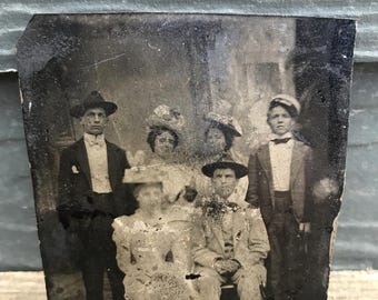 TINTYPE Stunning Beautiful Couples Friends Wedding Party Circa 1860’s 1/6 Plate