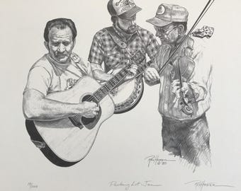 Rex Horner Parking Lot Jam Firmado Numerado Lámina Artística a Lápiz Western 17”x13”