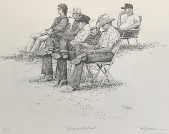 Rex Horner Bluegrass Festival Signed Numbered Pencil Art Print Western 17”x13 “