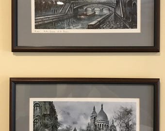 MAURICE LEGENDRE Litho Prints Paris Notre Dame et la Seine & Sacré-Cœur 14x11”