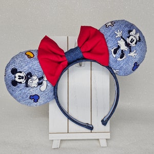Mickey Mouse Ears Disney Headband Mickey and Minnie Classic Denim Design