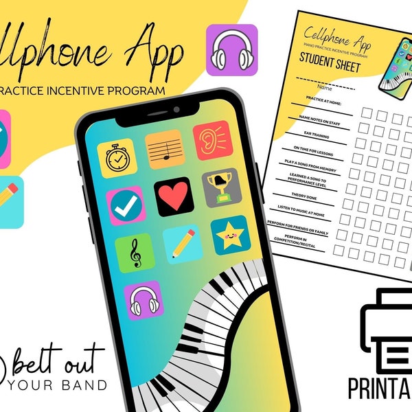 Piano Lesson Practice Incentive Program: Cellphone App |  educational learning toy printable for piano teachers