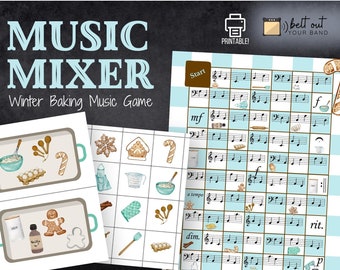May include: A printable "Music Mixer" game with a winter baking theme. The game includes sheet music, baking-themed illustrations, and the text "Music Mixer Winter Baking Music Game". The game is designed to be printed.