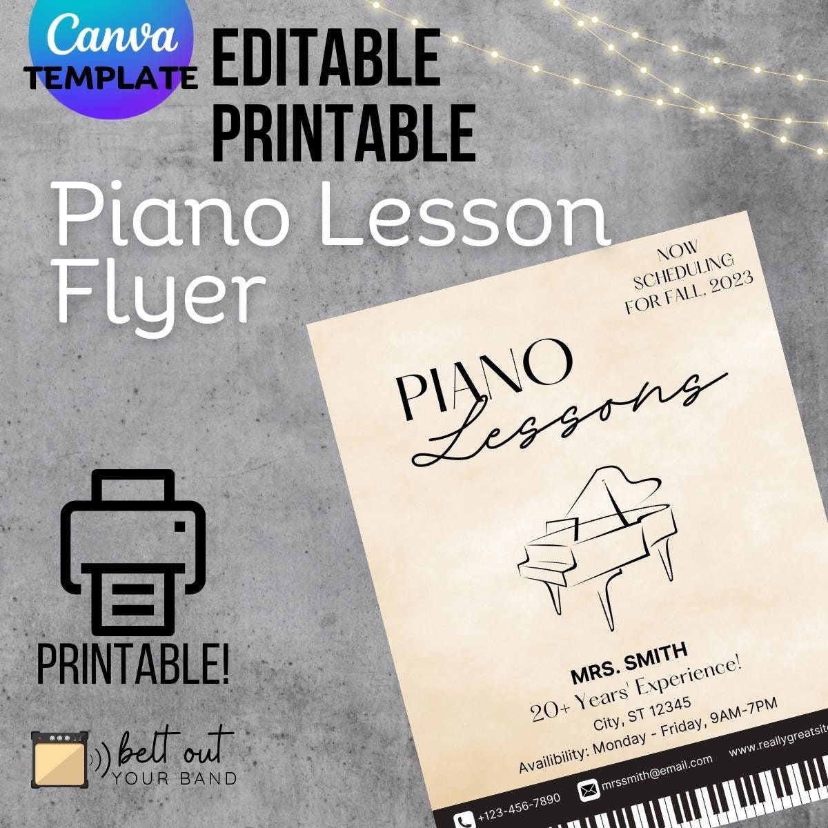 Printable Editable Piano Lesson Flyer Etsy