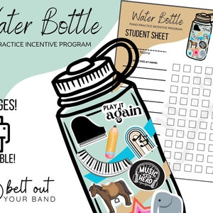 Piano Lesson Practice Incentive Program: Water Bottle | educational music toy printable stickers for piano teachers